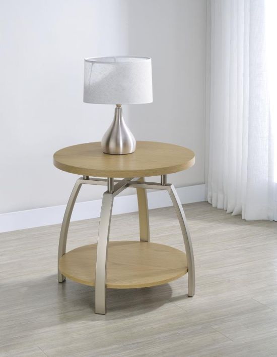 Coaster® Dacre Greige End Table with Satin Nickel Base-1