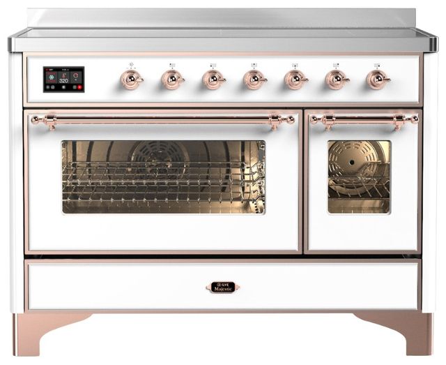Ilve® Majestic III 48" White Pro Style Induction Range with Triple Glass Door and Copper Trim-0