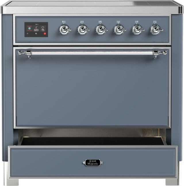Ilve® Majestic III 36" Blue Gray Pro Style Induction Range with Solid Door and Chrome Trim-3
