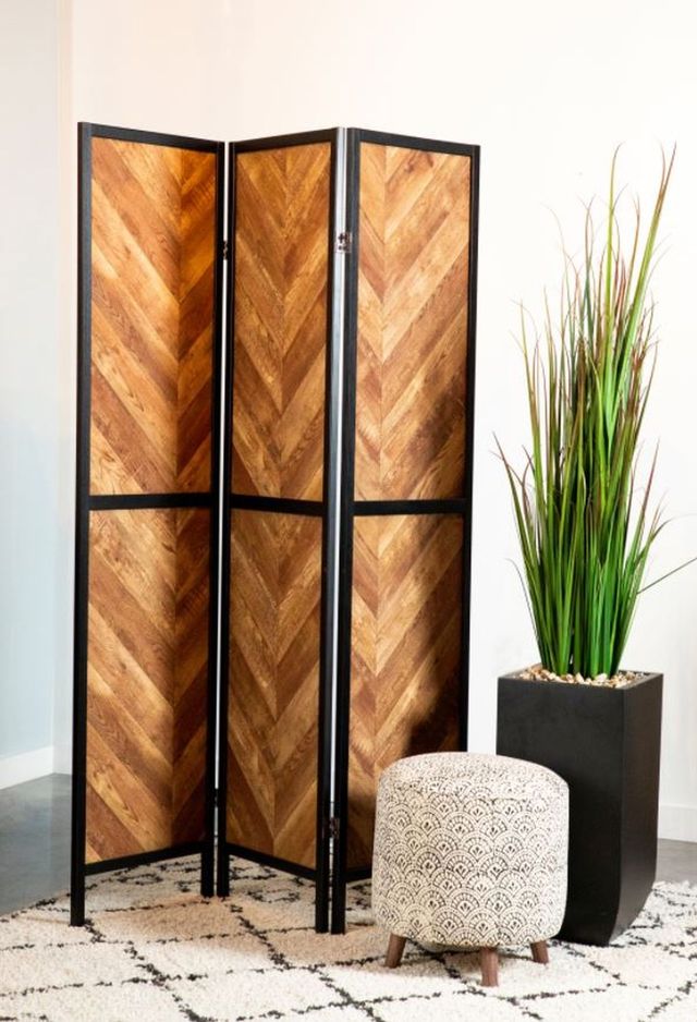 Coaster® Marlene Rustic Tobacco/Black Herringbone Pattern 3-Panel Screen-1