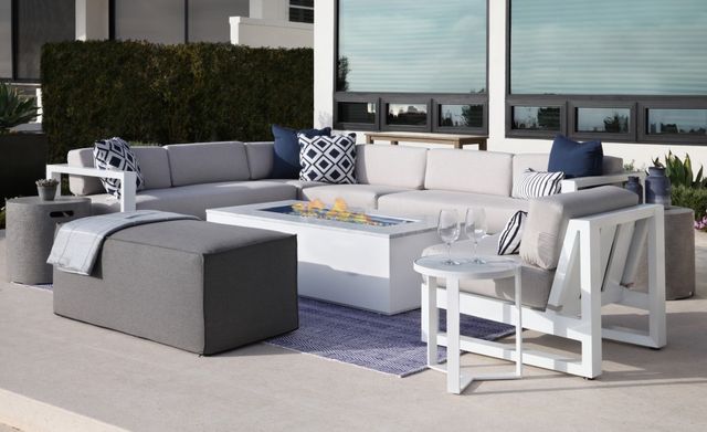 Sunset West Newport 3-Piece Satin White Aluminum Outdoor Sectional with Cast Silver Cushion-4