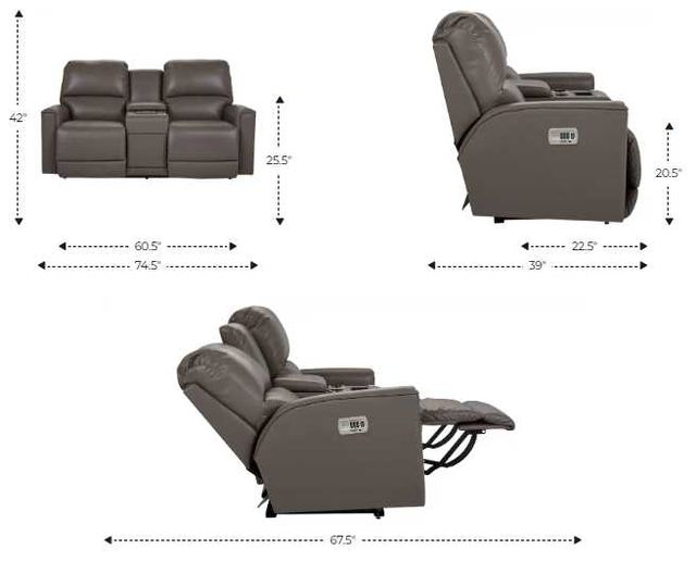 La-Z-Boy® Cade Smoke Power Reclining Loveseat with Console and Headrest-2
