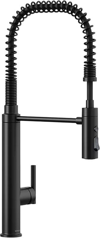 KOHLER® Purist® Matte Black Semi-Professional Kitchen Sink Faucet with 3-Function Sprayhead-0