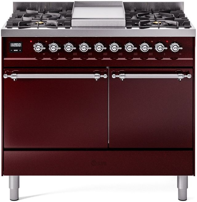 Ilve® Nostalgie II Series 40" Burgundy Pro Style Dual Fuel Range-0