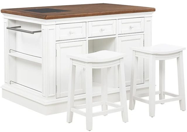 Powell® Penda White Kitchen Island with Stools-0