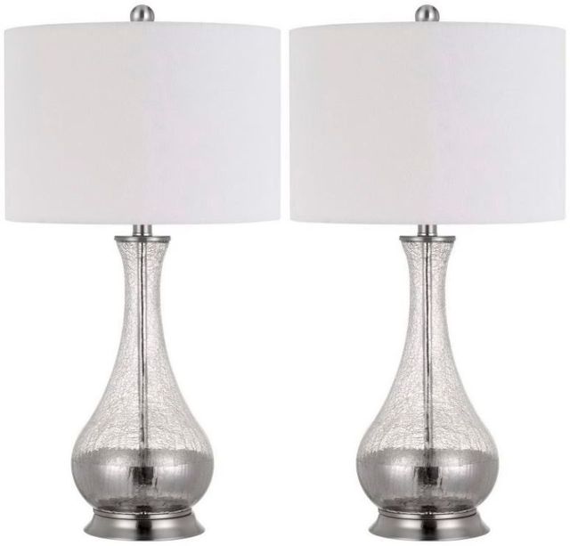 Cal® Lighting & Accessories 2-Piece Potenza Glass/Brushed Steel/White Table Lamp Set-0