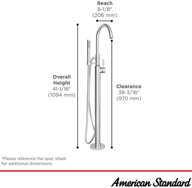 American Standard Colony® PRO Brushed Nickel Freestanding Bathtub Faucet with Lever Handle-3