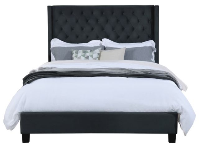 Mazin Furniture Deirdre Upholstered Black Queen Platform Bed-1
