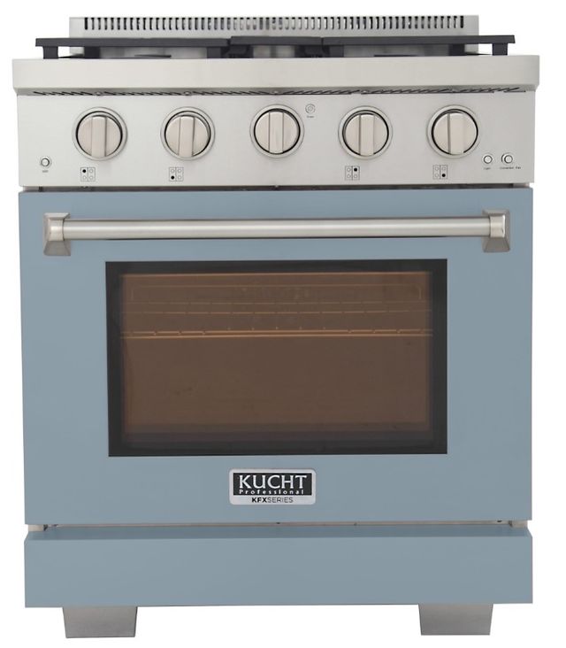 Kucht Professional KFX Series 30" Stainless Steel Pro Style Natural Gas Range with Light Blue Door and True Simmer Burners-0