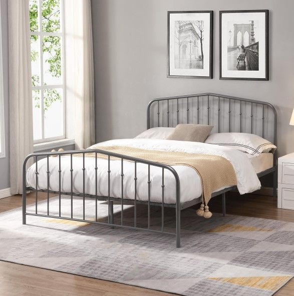 Milton Greens Stars Dark Gray Queen Metal Platform Bed-1