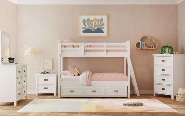 Elements International Hampton Kids White Youth Twin/Twin Loft Bed with Ladder and Trundle-1
