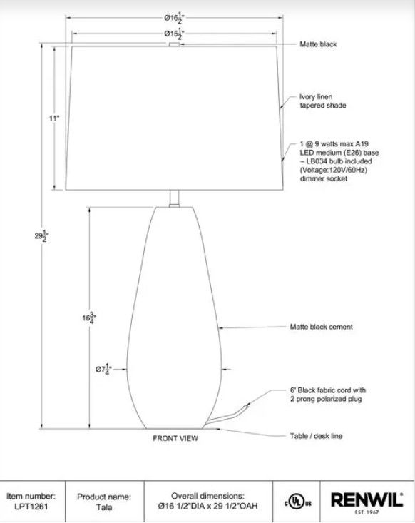 Renwil® Tala Matte Black Table Lamp-4