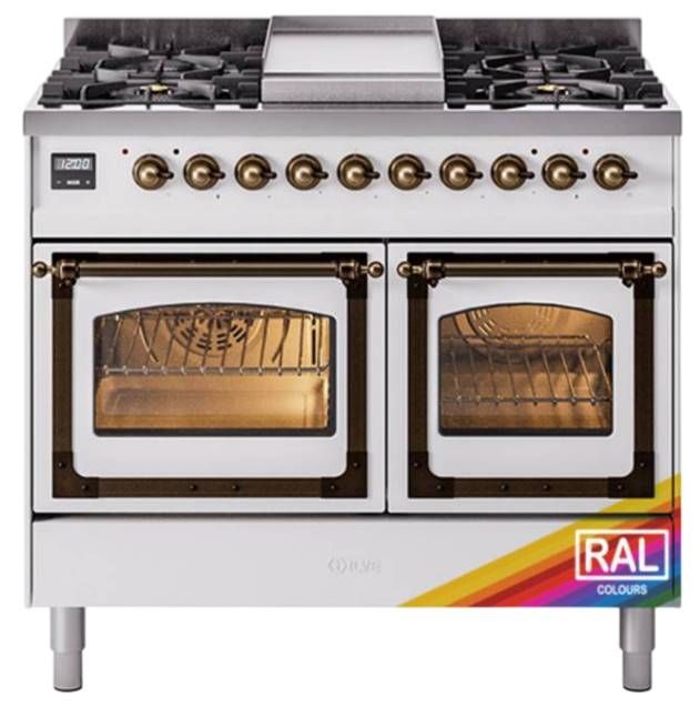 Ilve® Nostalgie II Noblesse 40'' Custom RAL Color Pro Style Dual Fuel Range with Burnished Trim-0