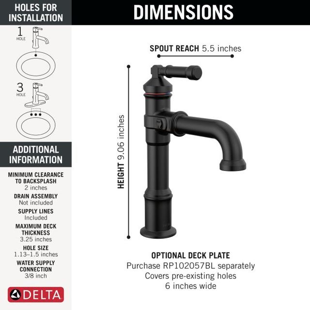 Delta Broderick® Matte Black Single Lever Handle Bathroom Faucet-1