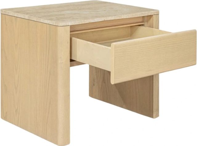 Moe's Home Collection Blake Beige Nightstand with a Travertine Top-1
