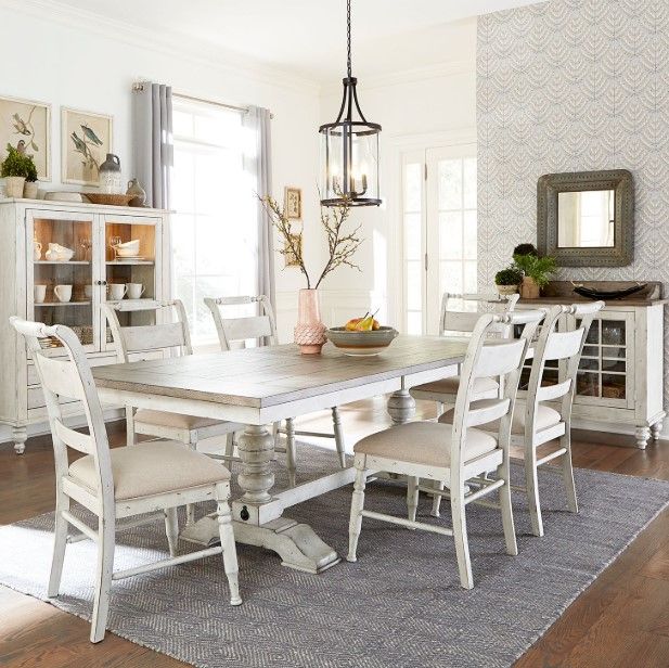 Liberty Furniture Whitney 7-Piece Antique Linen/Weathered Gray Trestle Table Set-1