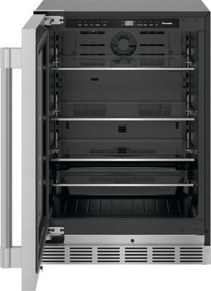 front view of the opened Thermador® Freedom® 5.2 Cu. Ft. Stainless Steel Under The Counter Refrigerator