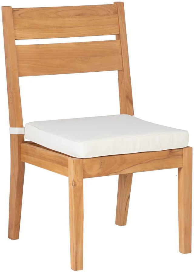 Linon Cannon 2-Piece Natural Teak Wooden Outdoor Dining Chair with Cushion-3