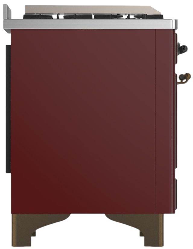 Ilve® Majestic III 40" Burgundy Pro Style Dual Fuel Liquid Propane Range with Triple Glass Door and Burnished Trim-3