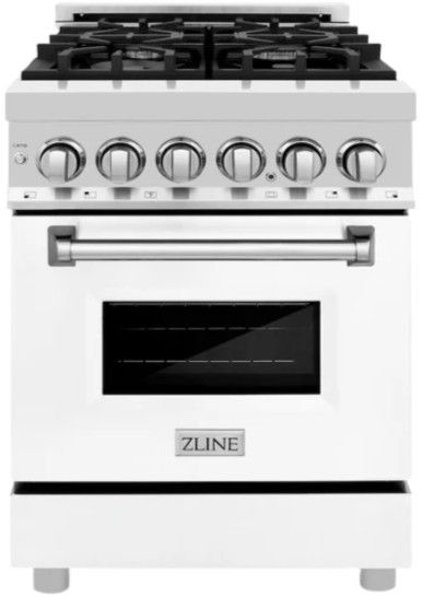 ZLINE Legacy 24" Stainless Steel Pro Style Dual Fuel Range with 4 Burner Gas Cooktop and Electric Convection Oven in White Matte Door-0
