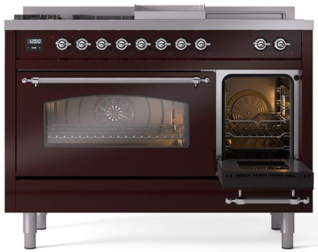 Ilve® Nostalgie II Series 48" Burgundy Pro Style Dual Fuel Range-3