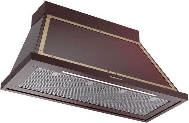 Ilve® Nostalgie II Noblesse 48" Burgundy Wall Mounted Range Hood with Brass Trim-1