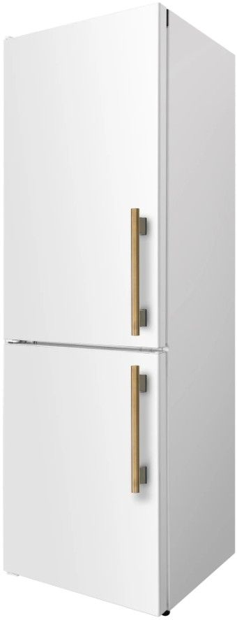 Forno Custodia 24” 10.3 Cu. Ft. White Counter Depth Bottom Freezer Refrigerator with Ice Maker and Antique Brass Handle-2