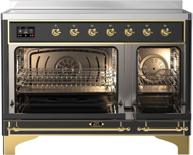 Ilve® Majestic III 48" Graphite Matte Pro Style Induction Range with Triple Glass Door and Brass Trim-1