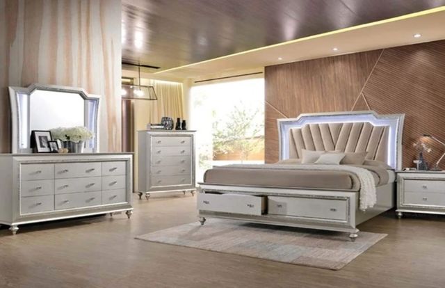 ACME Furniture Kaitlyn Champagne Eastern King Panel Bed with LED and Storage-1