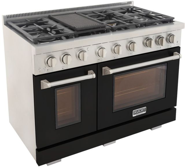 Kucht Professional KFX Series 48" Stainless Steel Pro Style Natural Gas Range with Black Door and True Simmer Burners-1