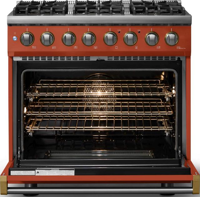 Viking® 5 Series 36" Spiced Cider Pro Style Dual Fuel (LP) Range with Brushed Brass Trim-1