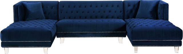 Meridian Furniture Moda 3-Piece Navy Velvet U-Shape Double Chaise Sectional-0