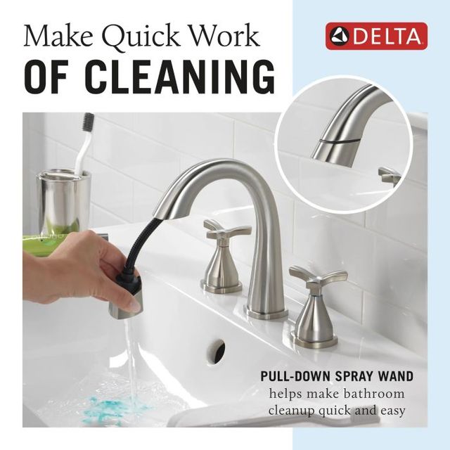 Delta Stryke® Lumicoat® Stainless 2-Handle Widespread Pull Down Bathroom Faucet-4