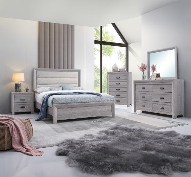 Crown Mark Adelaide Beige/Driftwood King Upholstered Panel Bed-1
