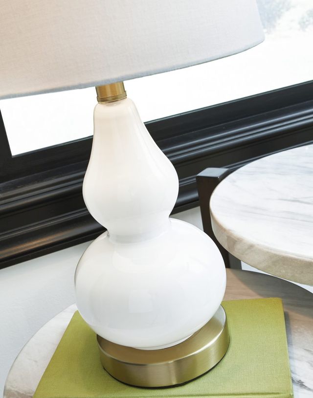 Signature Design by Ashley® Makana White/Brass Glass Table Lamp-1