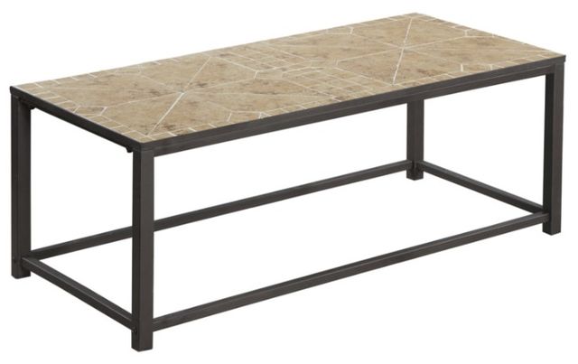 Monarch Specialties Inc. Brown Terracotta Title Coffee Table with Hammered Brown Base-0