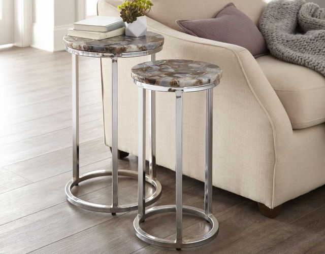 Steve Silver Co. Onyx 2-Piece Agate Nesting Table with Nickel Antique Base-1