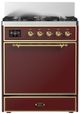 Ilve® Majestic III 30" Burgundy Pro Style Dual Fuel Liquid Propane Range with 5 Black Brass Burners and Brass Trim-0