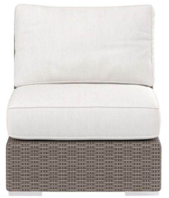 Sunset West Coronado Driftwood Resin Wicker Outdoor Armless Club Chair with Canvas Flax Cushion-1