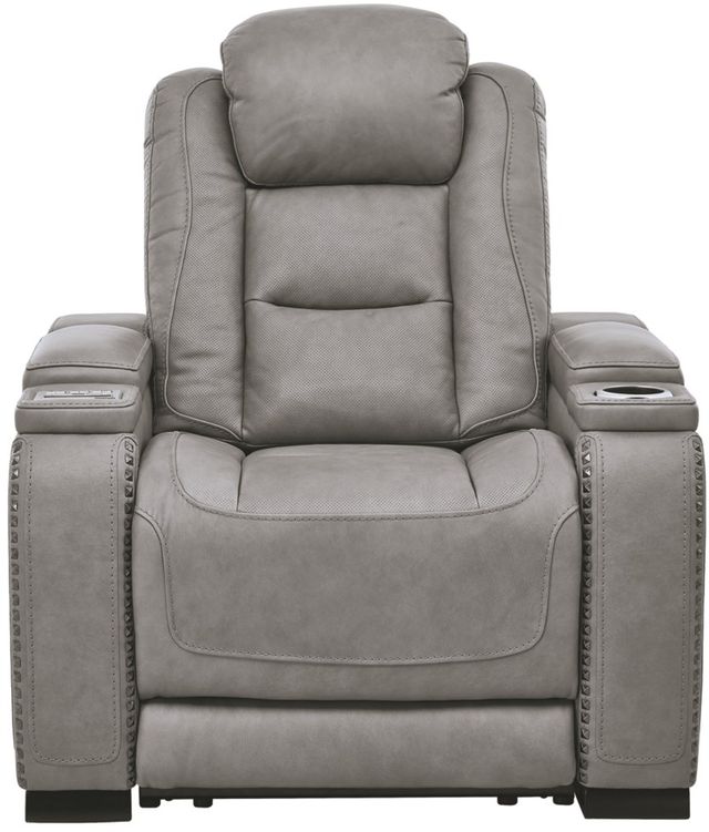 Signature Design by Ashley® The Man-Den Gray Power Recliner with Adjustable Headrest-1