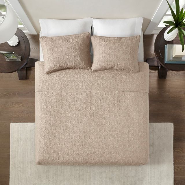 Olliix by Madison Park Khaki Full/Queen Quebec Reversible Coverlet Set-3