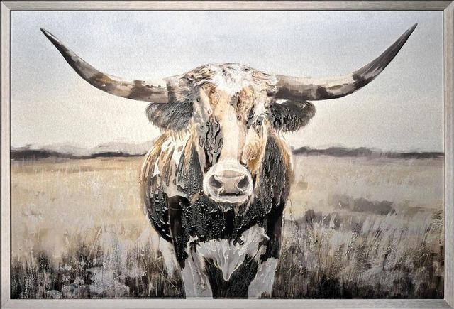 Classy Living Contemplative Western Longhorn Mixed Media Art Wall Art-0