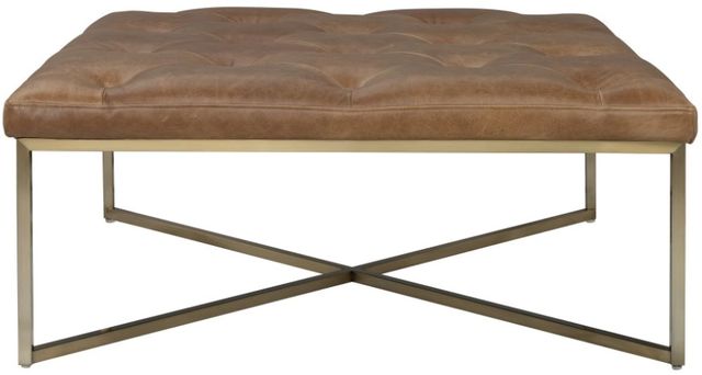 Flexsteel® Hamilton Medium Brown Ottoman with Brushed Brass Base-1