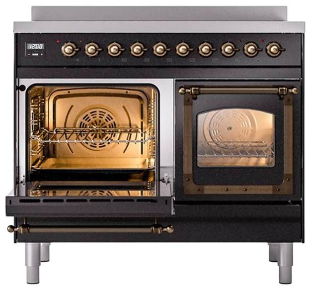 Ilve® Nostalgie II Noblesse 40'' Glossy Black Pro Style Induction Range with Burnished Trim-3
