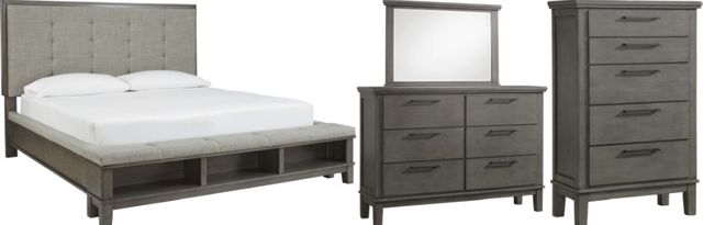 Benchcraft® Hallanden 4-Piece Gray Queen Panel Storage Bed Set-0