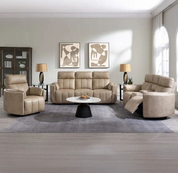 ACME Furniture Elison Dark Beige Manual Reclining Loveseat with Console-1