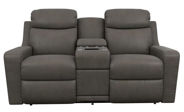 La-Z-Boy® Emmons Pewter Leather Power Reclining Loveseat with Console and Headrest-1