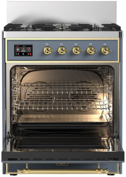 Ilve® Majestic III 30" Blue Gray Pro Style Dual Fuel Natural Gas Range with Triple Glass Door and Brass Trim-2
