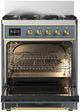 Ilve® Majestic III 30" Blue Gray Pro Style Dual Fuel Natural Gas Range with Triple Glass Door and Brass Trim-2