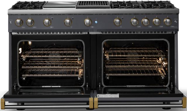 Viking® 5 Series 60" Cast Black Pro Style Gas (NG) Range with Brushed Brass Trim-1